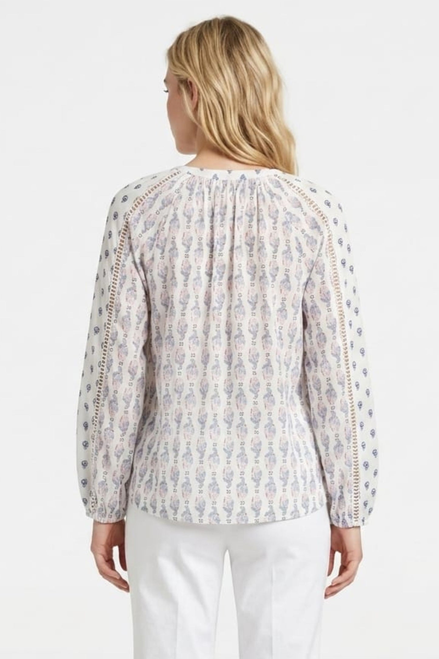 Zac & Rachel Milk Navy Blazer Micro-Print Long Sleeve Day Top