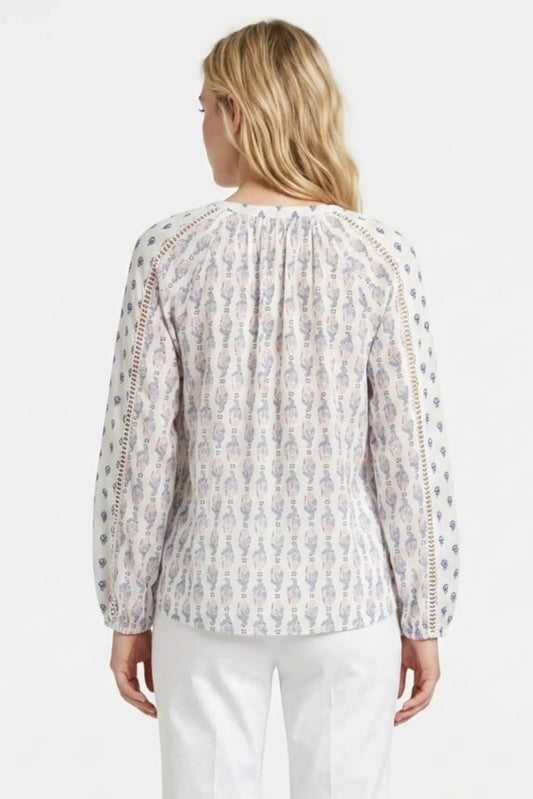 Zac & Rachel Milk Navy Blazer Micro-Print Long Sleeve Day Top