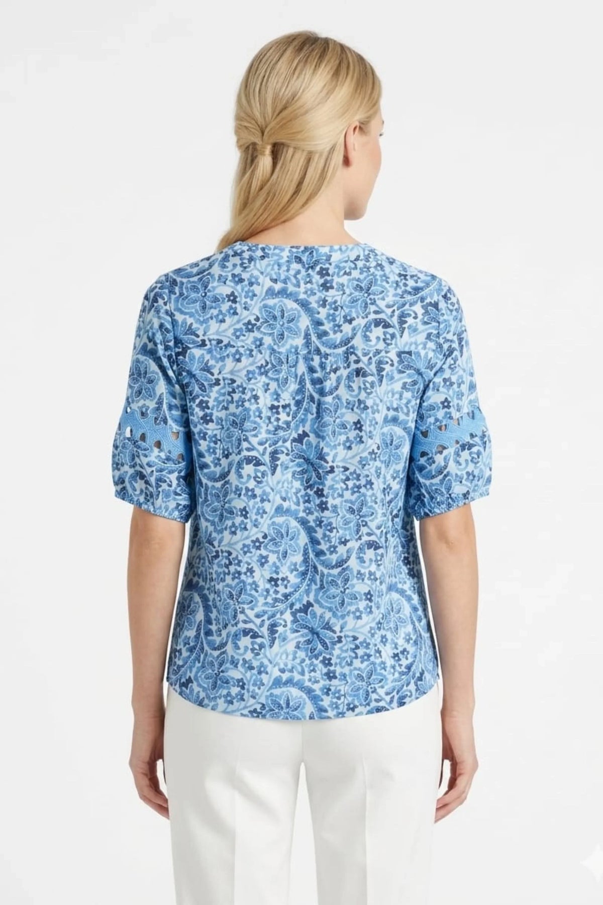 Zac & Rachel Victoria Blue Tonal Abstract Floral Day Top