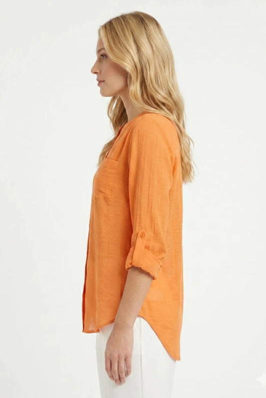 Zac & Rachel Convertible Roll-Sleeve Button-Down Blouse