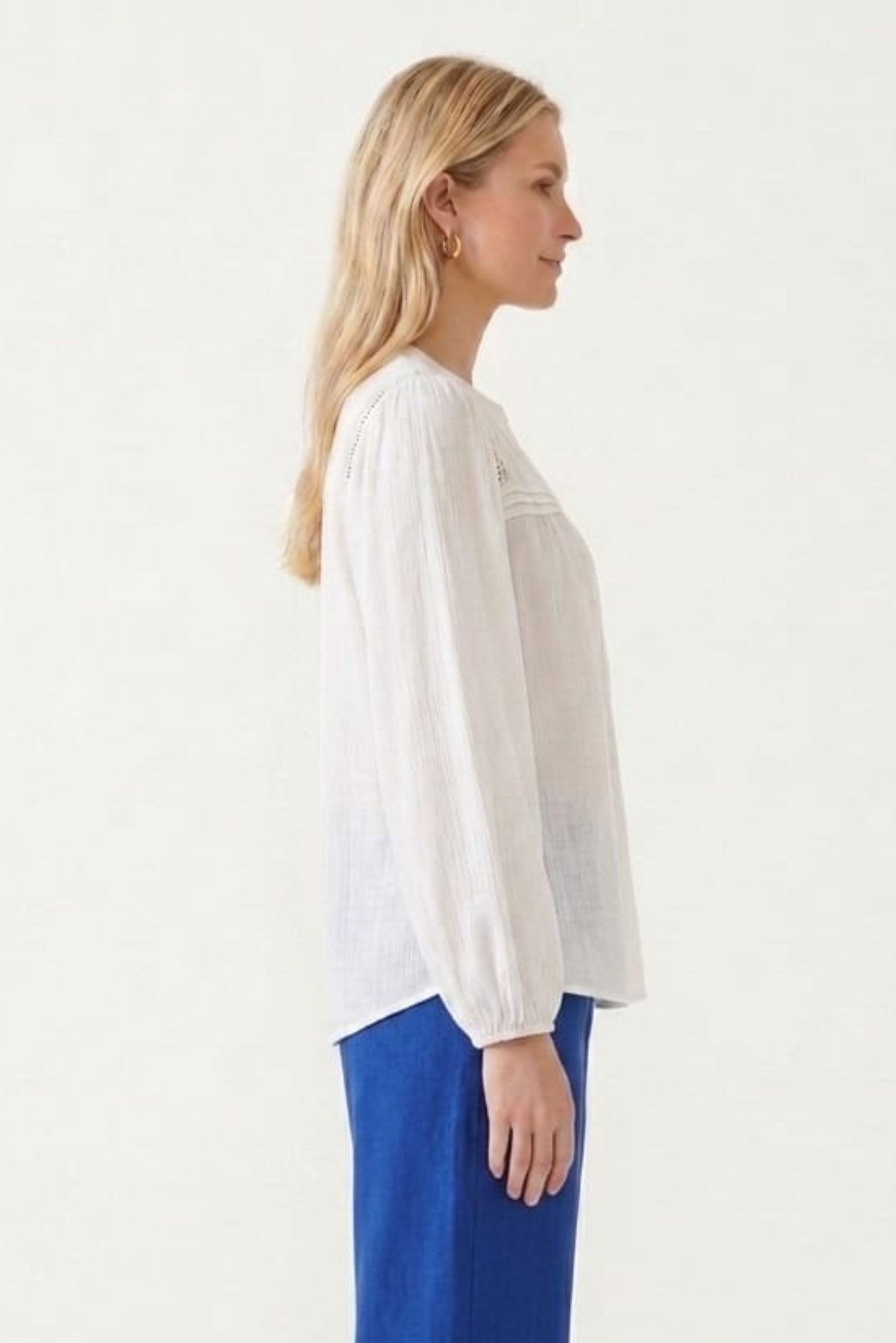 Zac & Rachel Split-Neck Crochet Trim Blouse