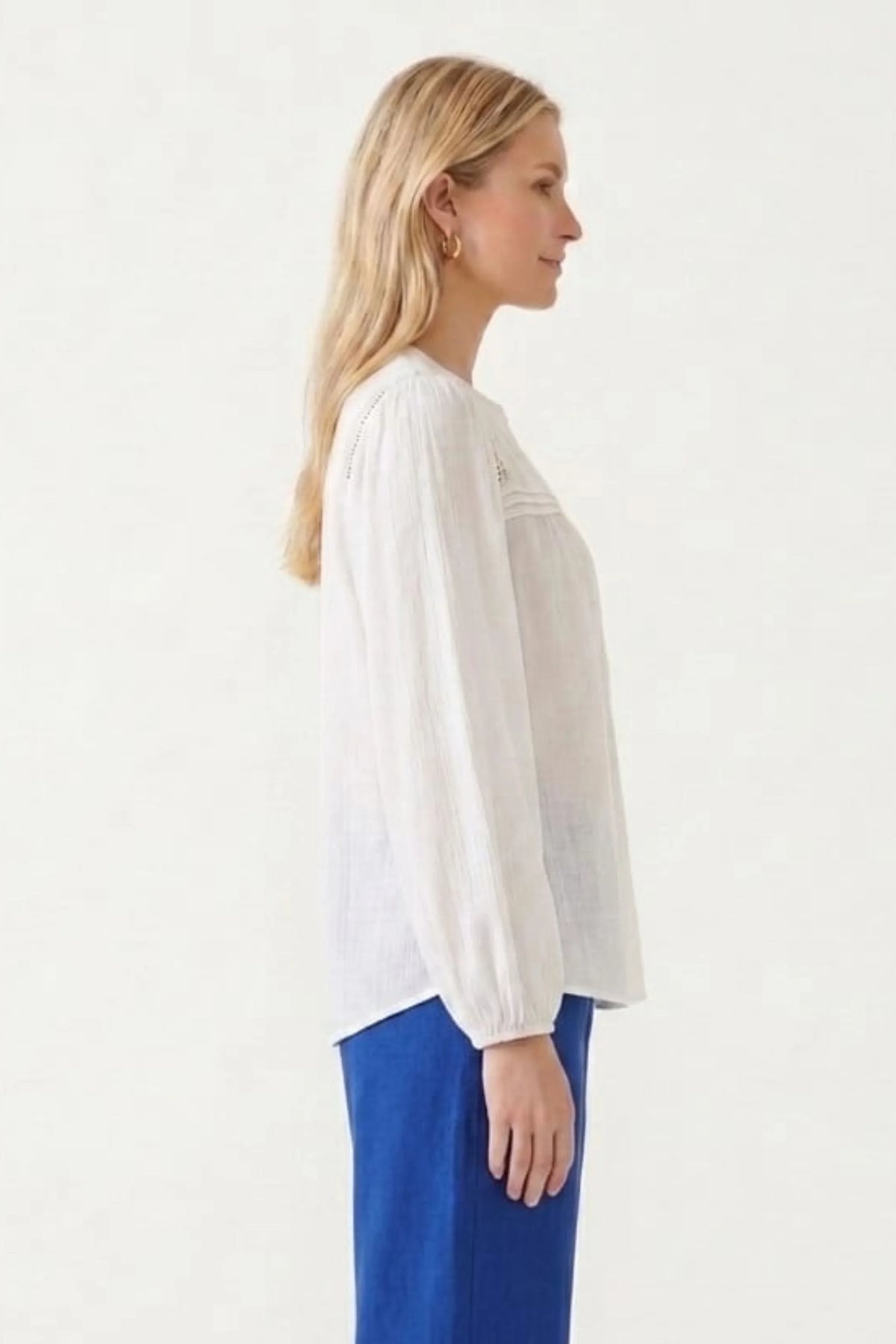 Zac & Rachel Split-Neck Crochet Trim Blouse
