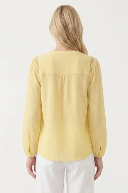 Zac & Rachel Split-Neck Crochet Trim Blouse