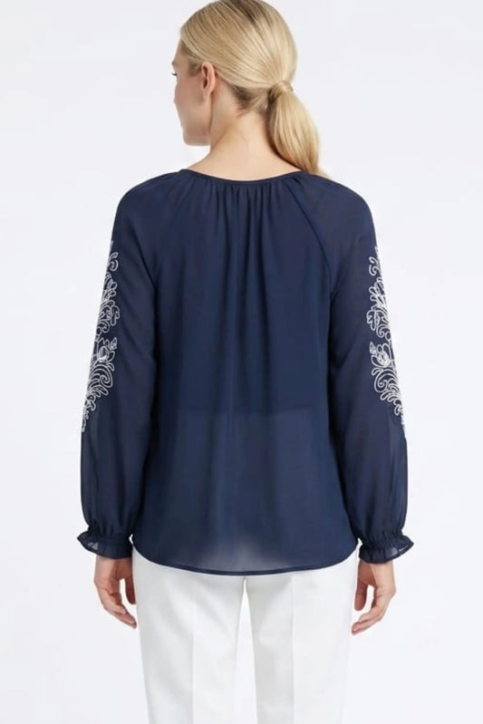 Zac & Rachel Print Split-Neck Blouse