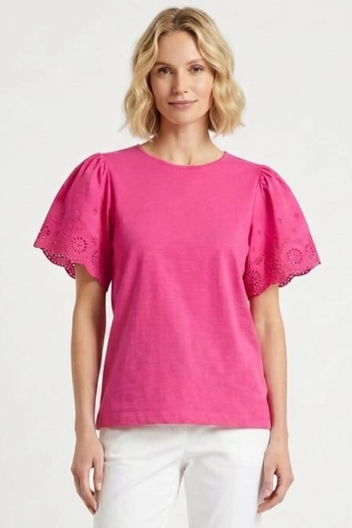 Zac & Rachel Pink Yarrow Eyelet Flutter-Sleeve Top