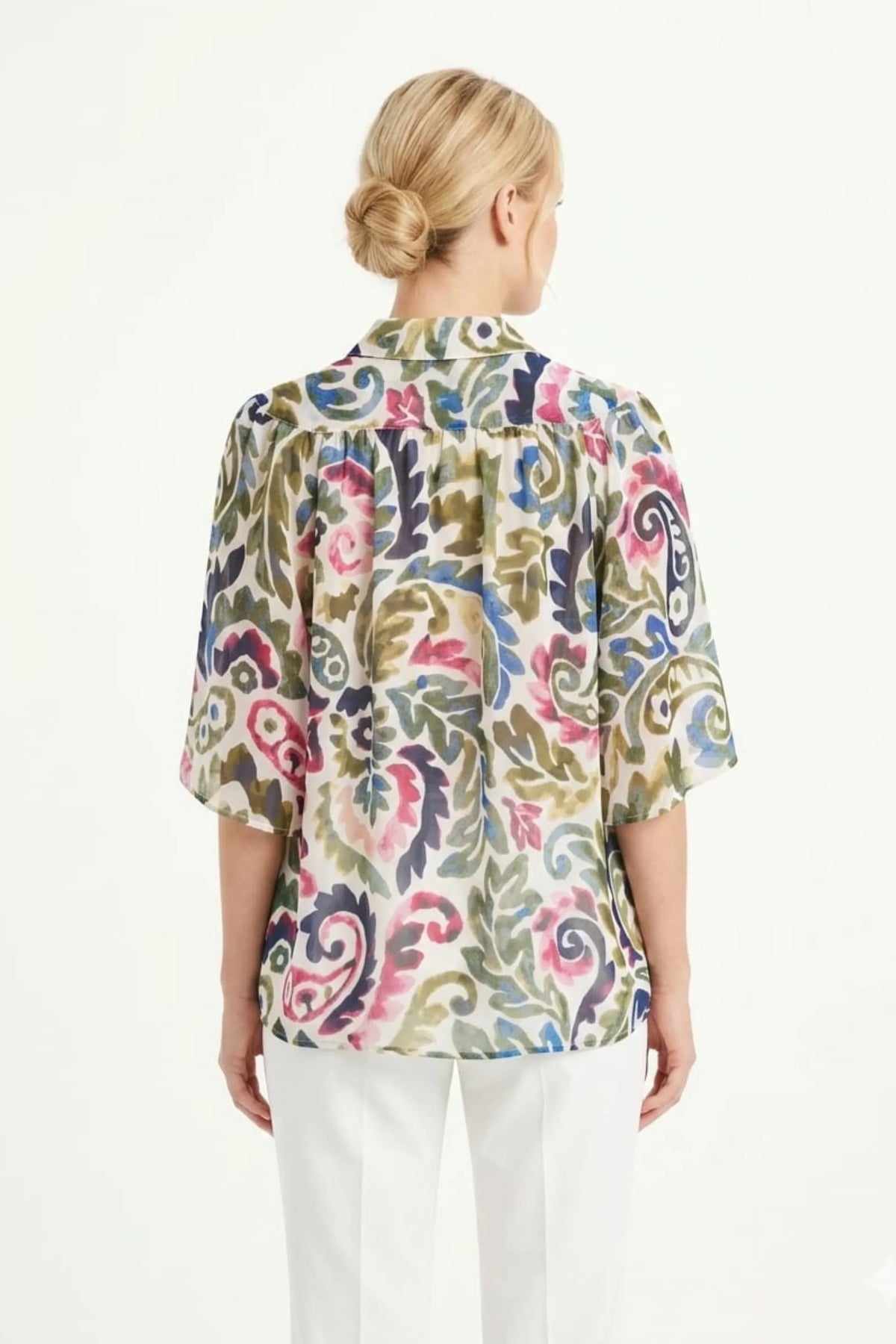 Zac & Rachel Multi Paisley Short Sleeve Button-Down Day Top