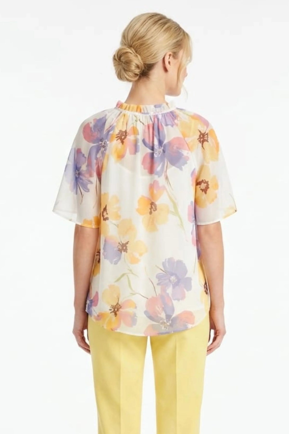 Zac & Rachel White Lemon Meringue Floral Split-Neck Day Top