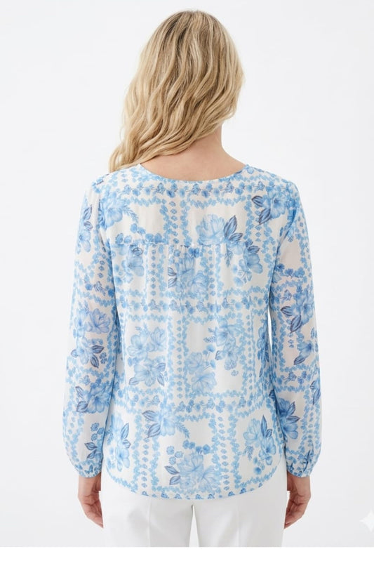 Zac & Rachel Navy Blues Patchwork Floral Long Sleeve Day Top