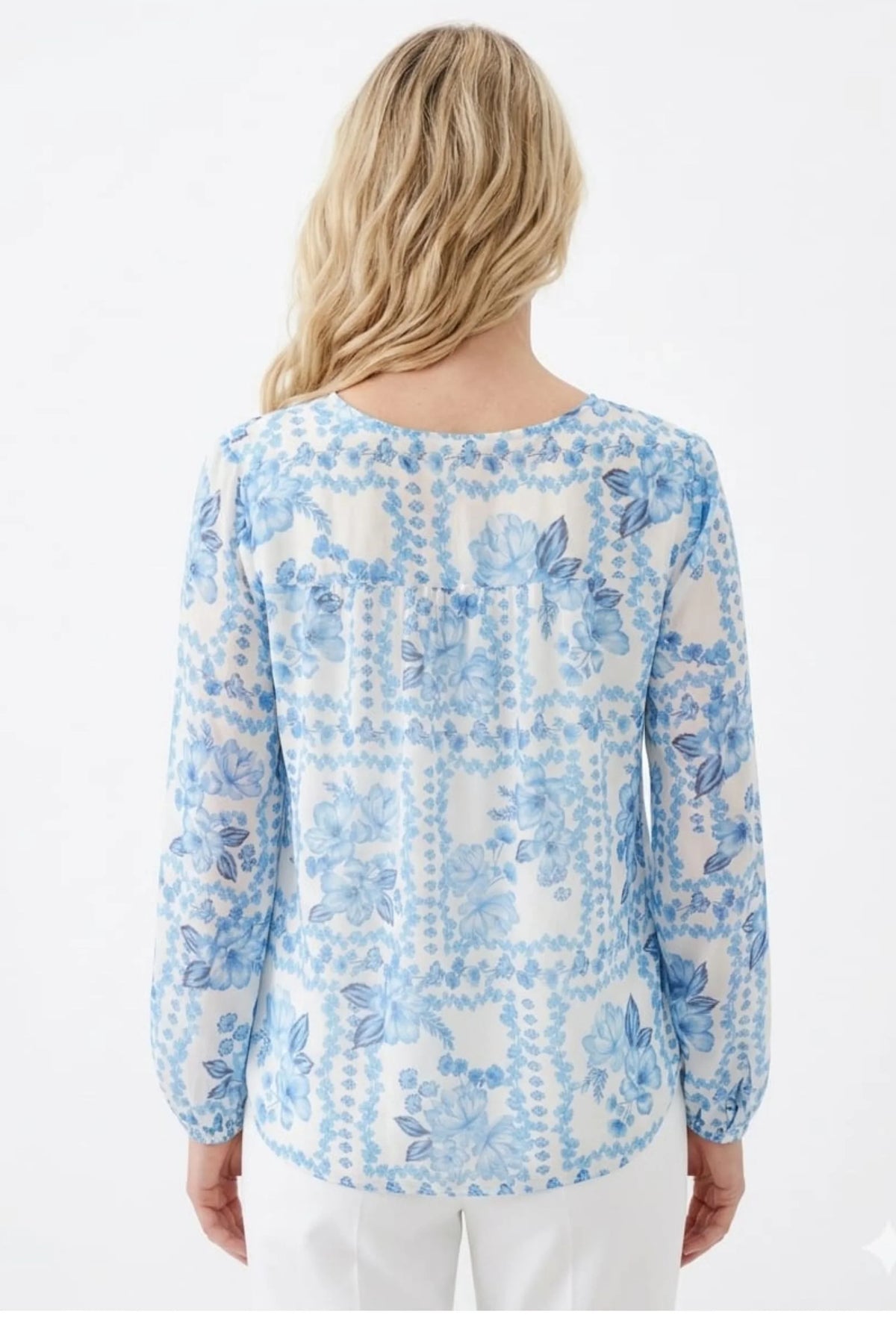 Zac & Rachel Navy Blues Patchwork Floral Long Sleeve Day Top