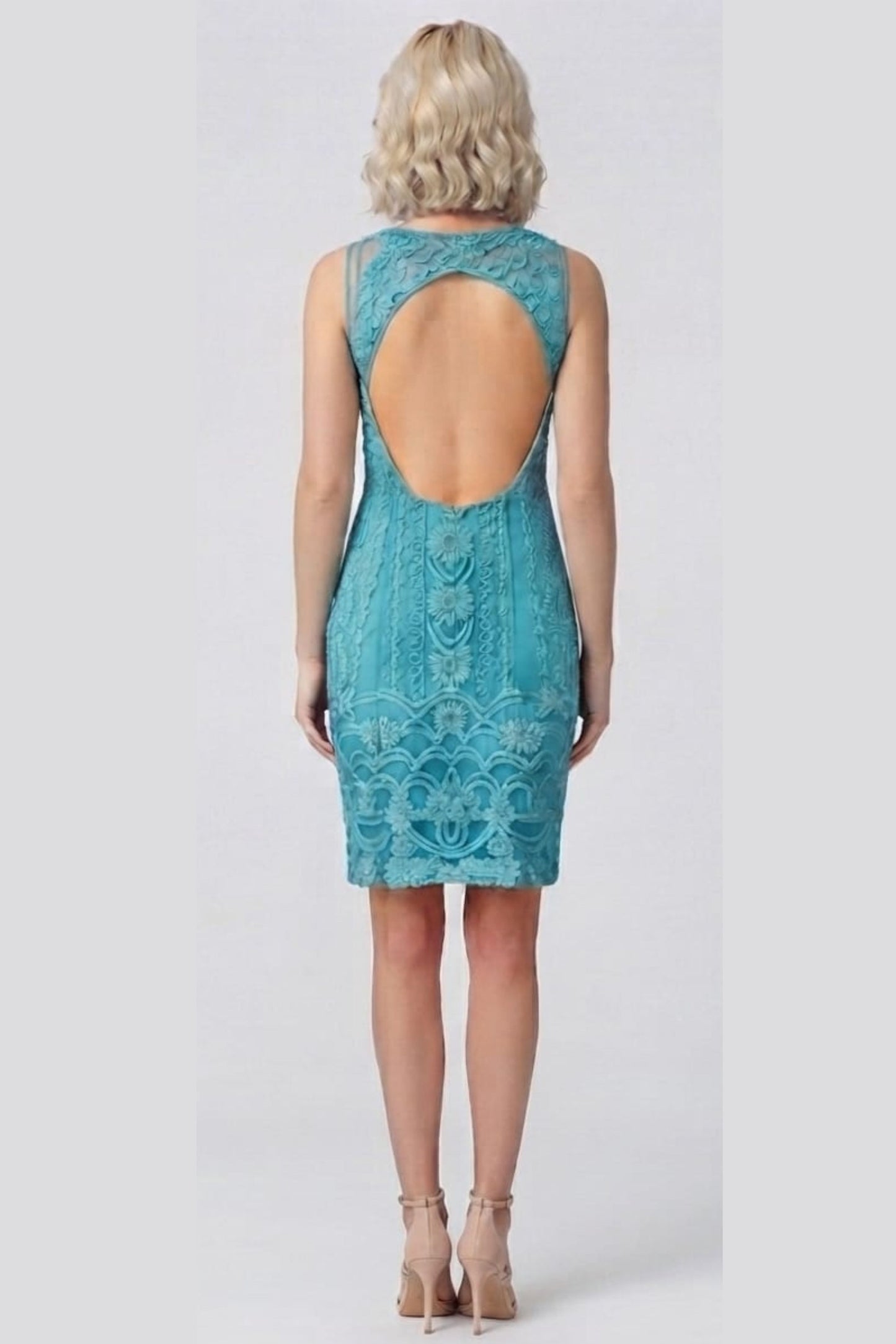 Sue Wong Marine Embroidered Lace Cocktail Dress