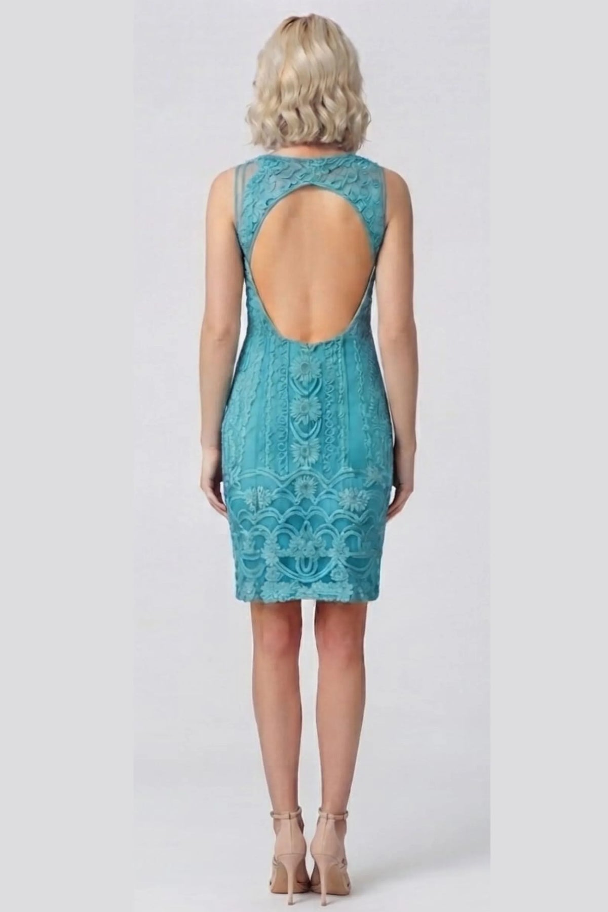 Sue Wong Marine Embroidered Lace Cocktail Dress