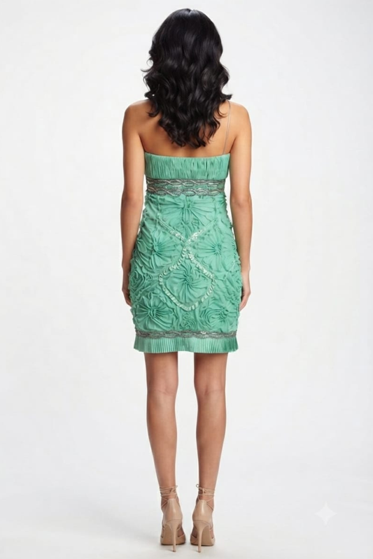 Sue Wong Ruched Floral Pattern Chiffon Dress