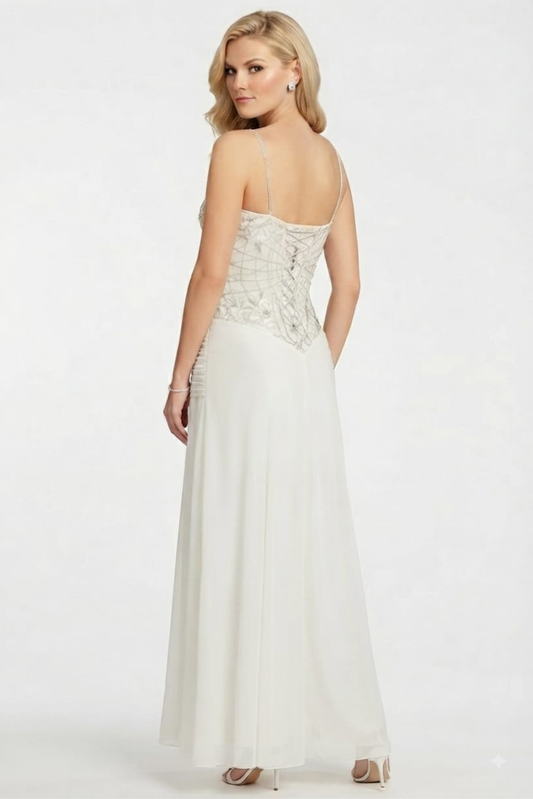 Sue Wong Spaghetti Strap Floral Embroidered Dress