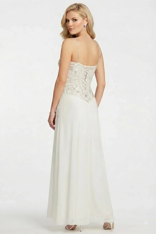 Sue Wong Spaghetti Strap Floral Embroidered Dress