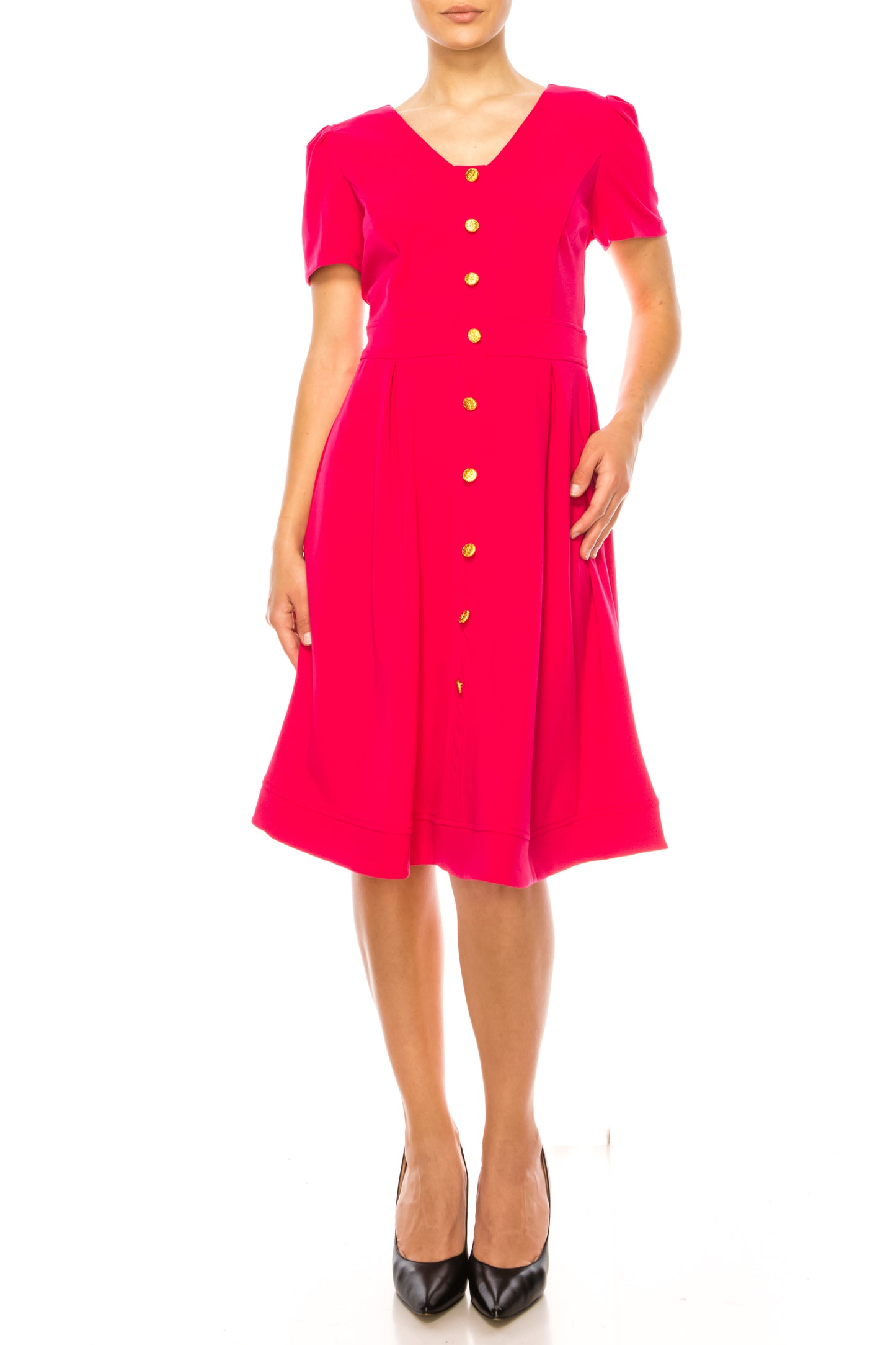 Shelby & Palmer Short Sleeve A-Line Buttoned Dress
