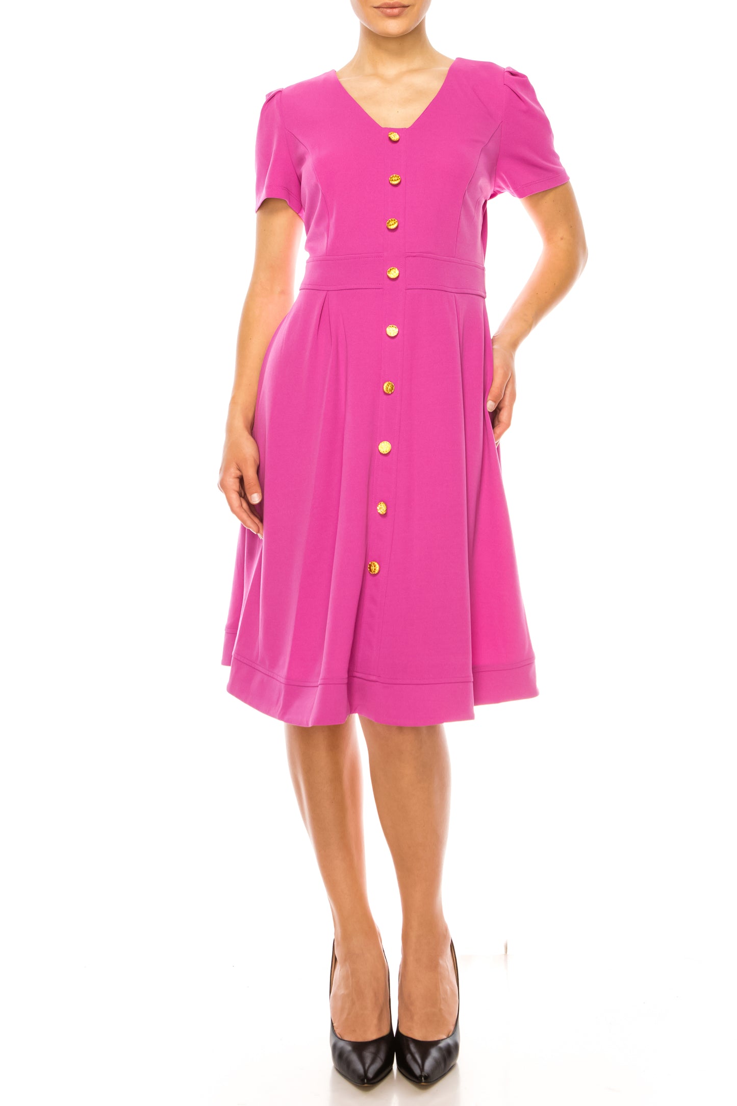 Shelby & Palmer Short Sleeve A-Line Buttoned Dress