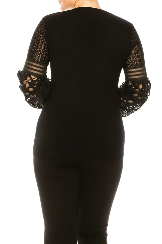 Sioni Crew Neck Embroidery Sleeve Sweater Top