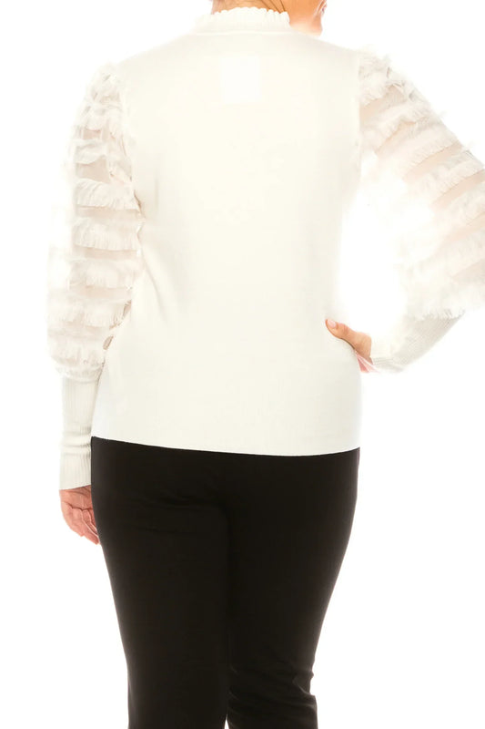 Sioni Mock Neck Shaggy Sleeve Sweater Top