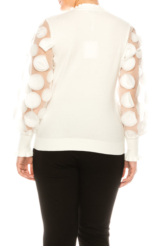 Sioni Mock Neck Mesh Applique Sleeve Detail Sweater Top