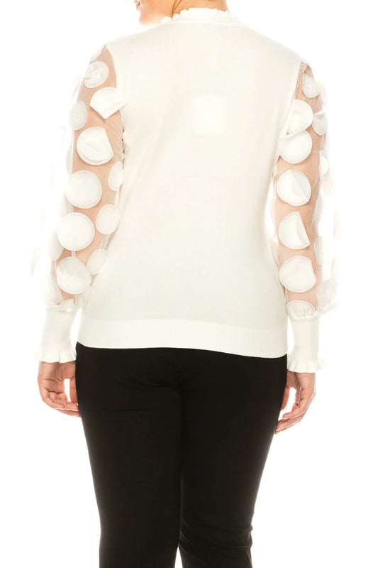 Sioni Mock Neck Mesh Applique Sleeve Detail Sweater Top