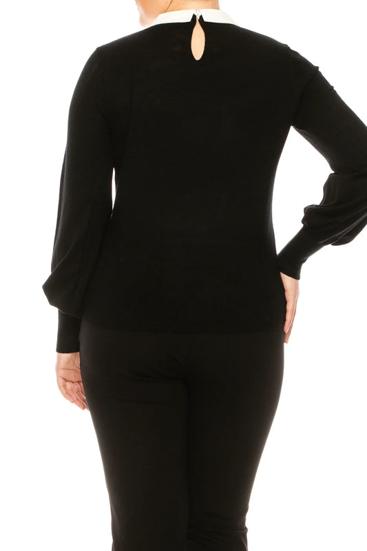 Sioni Jeweled Collar Long Sleeve Sweater Top