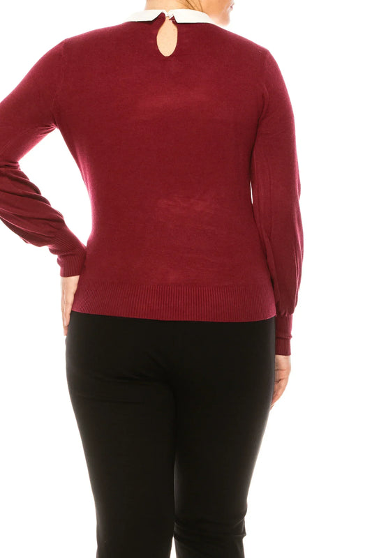 Sioni Jeweled Collar Long Sleeve Sweater Top
