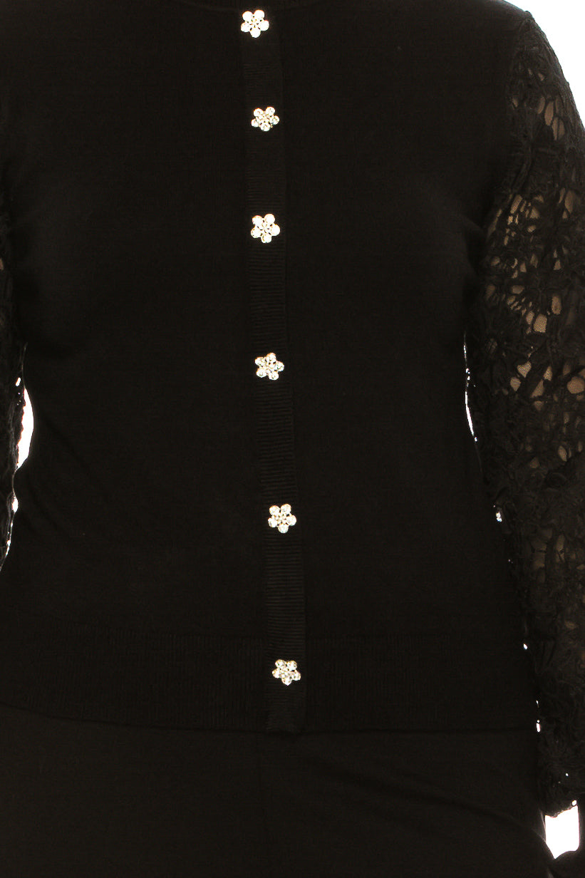 Sioni Rhinestone Button Long Sleeve Sweater Top