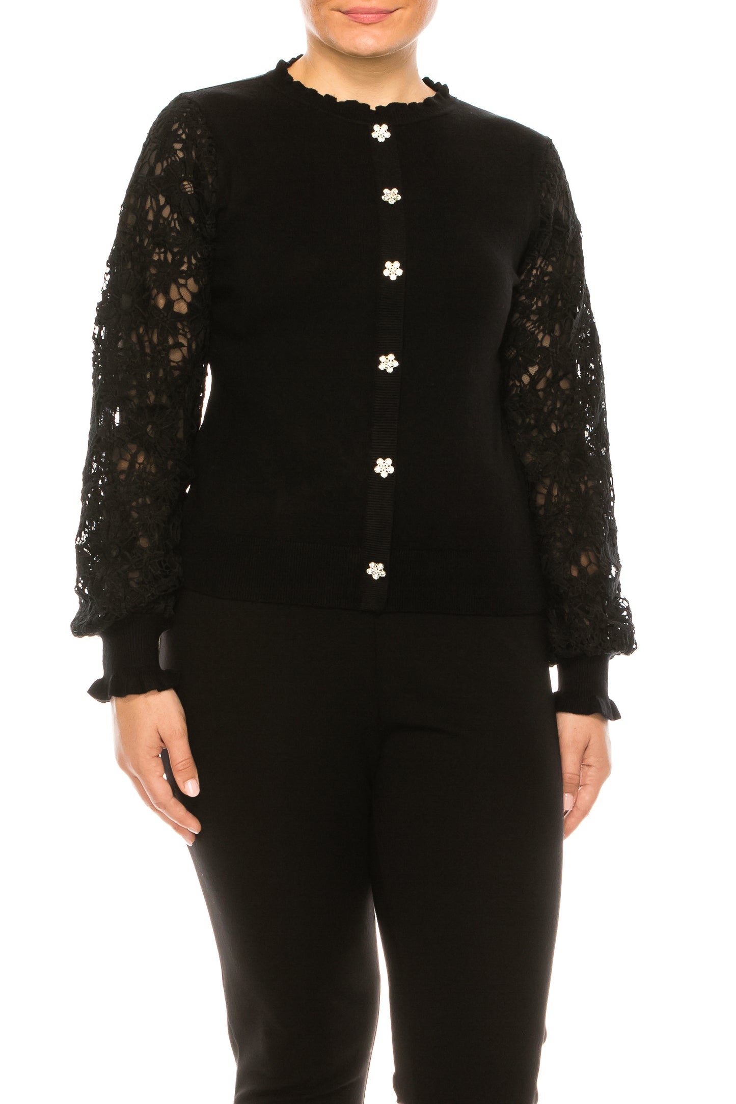 Sioni Rhinestone Button Long Sleeve Sweater Top