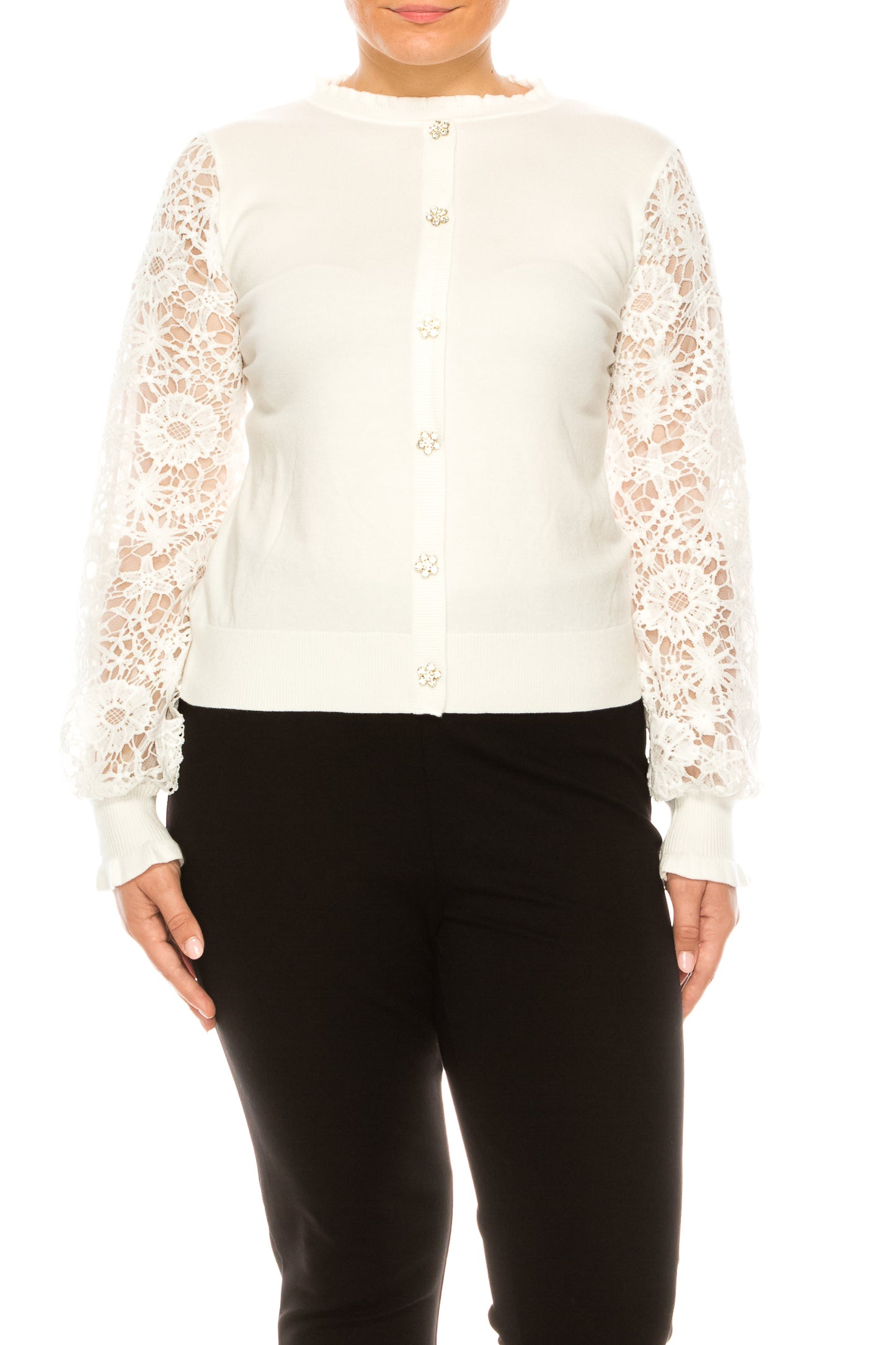 Sioni Rhinestone Button Long Sleeve Sweater Top