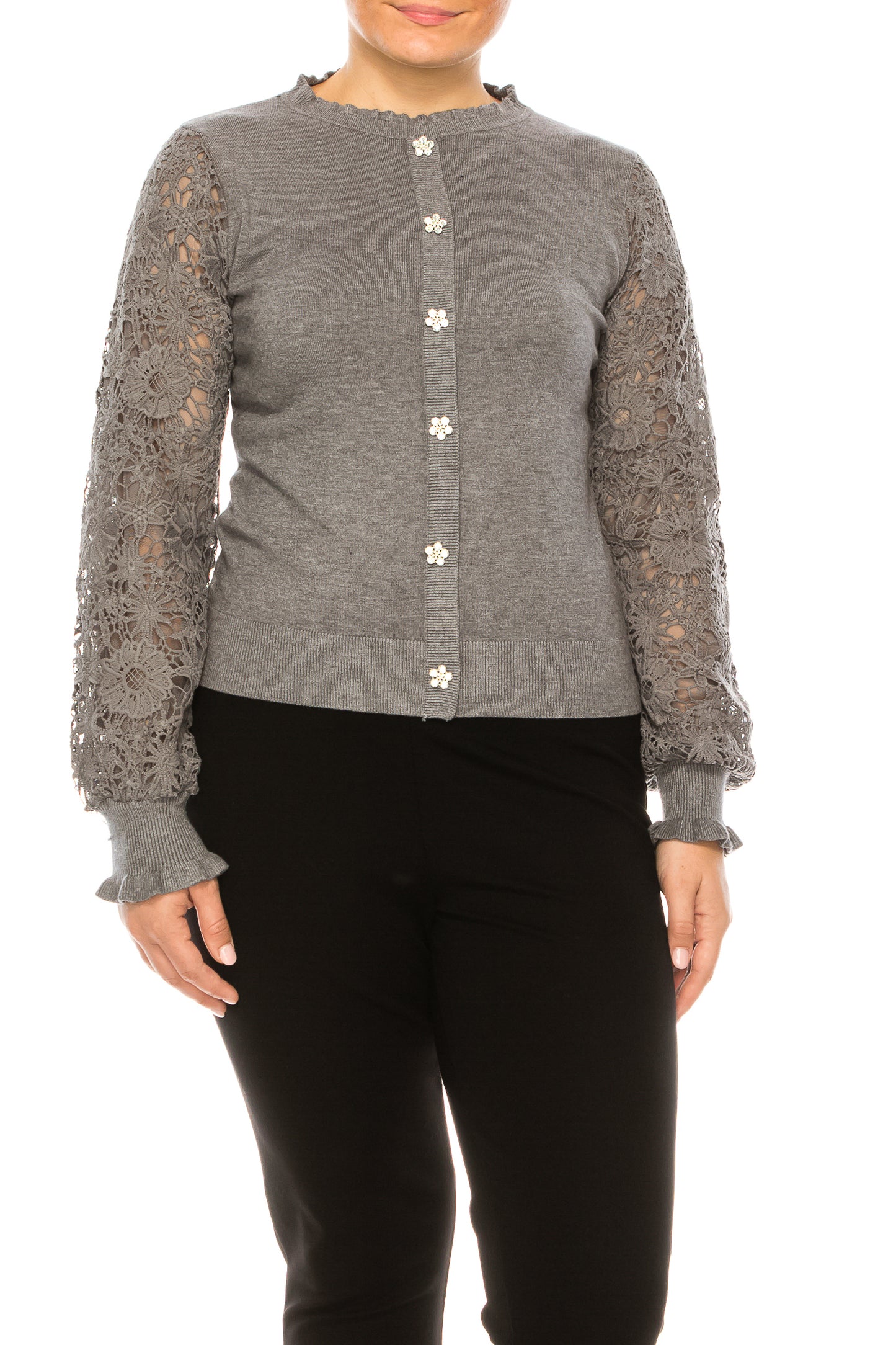 Sioni Rhinestone Button Long Sleeve Sweater Top