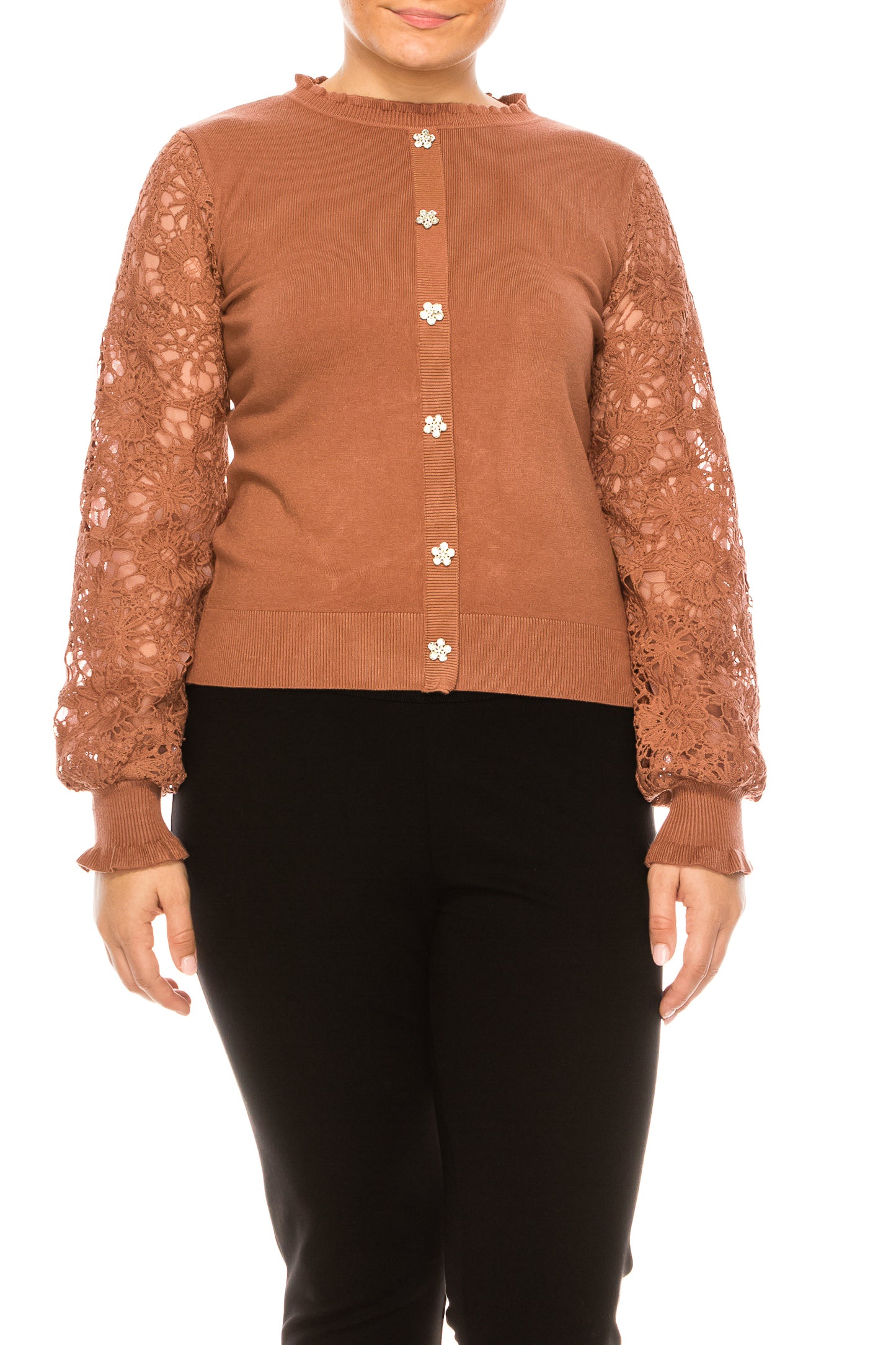 Sioni Rhinestone Button Long Sleeve Sweater Top