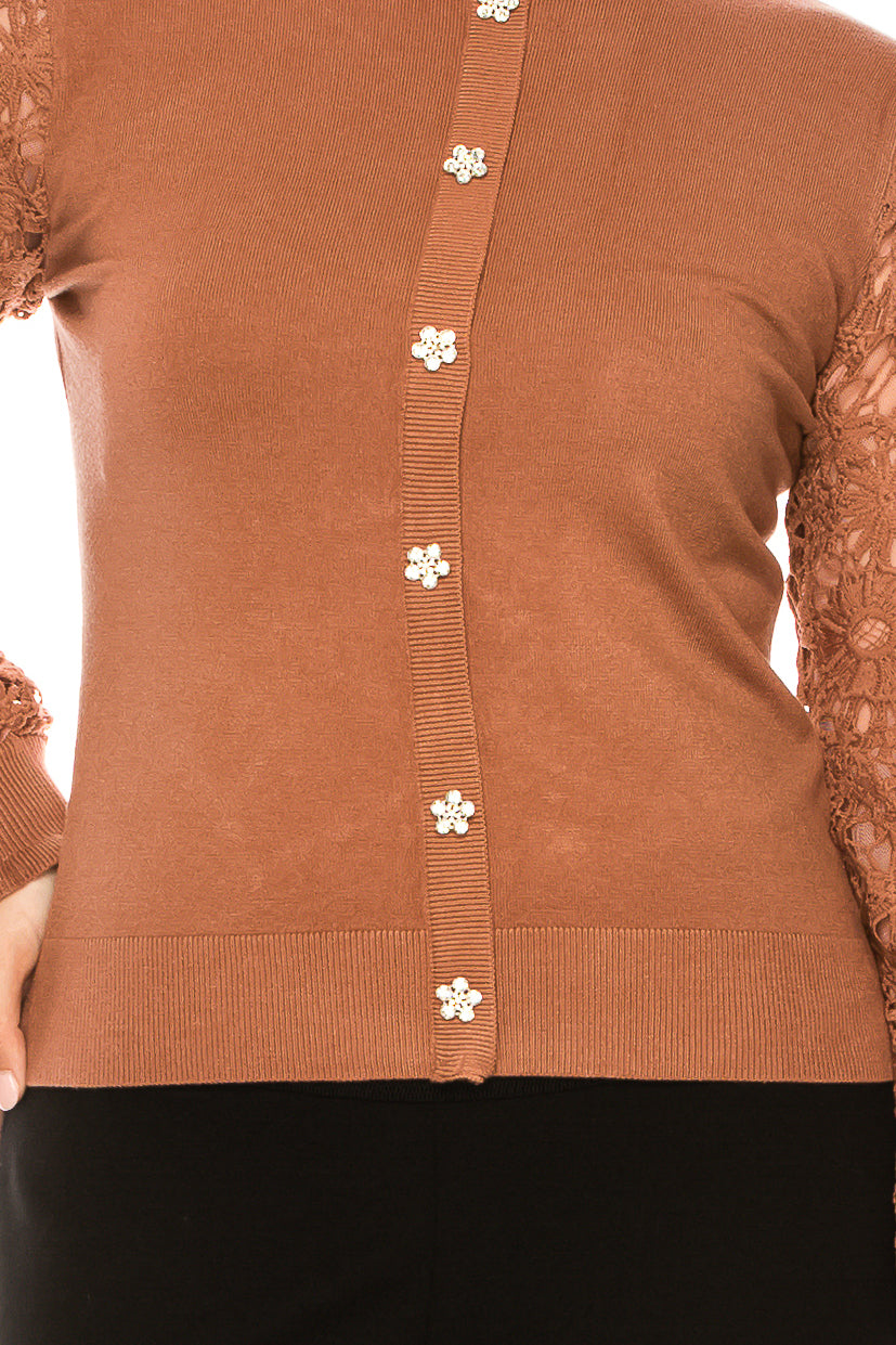 Sioni Rhinestone Button Long Sleeve Sweater Top