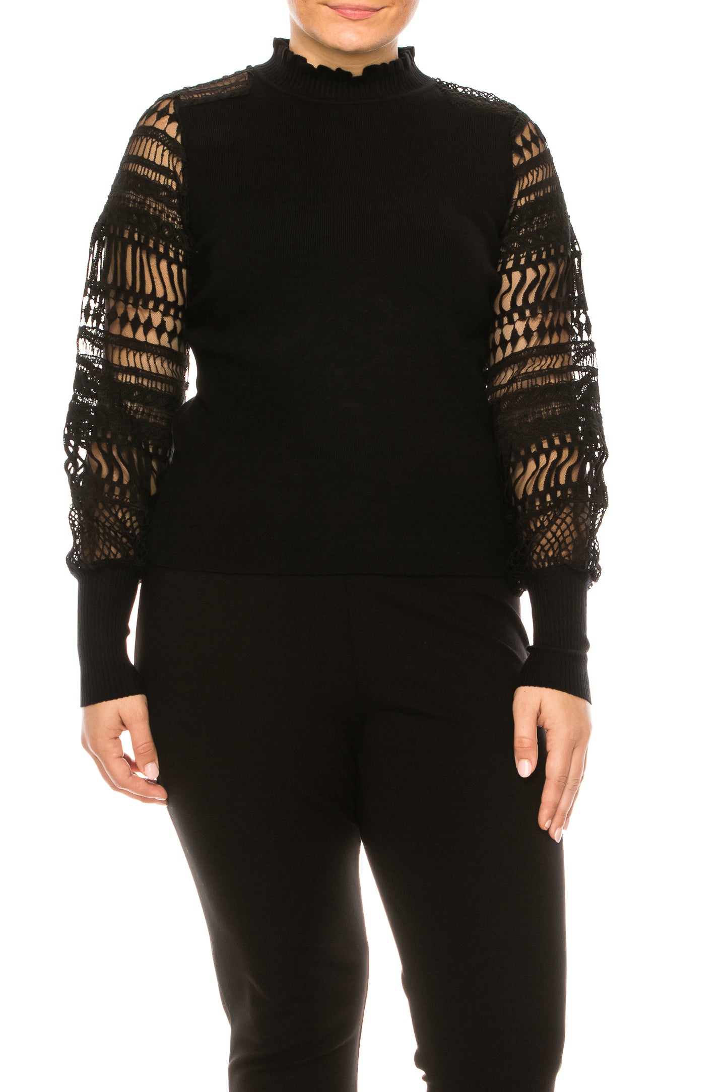 Sioni Ruffle Mock Neck Long Sleeve Sweater Top