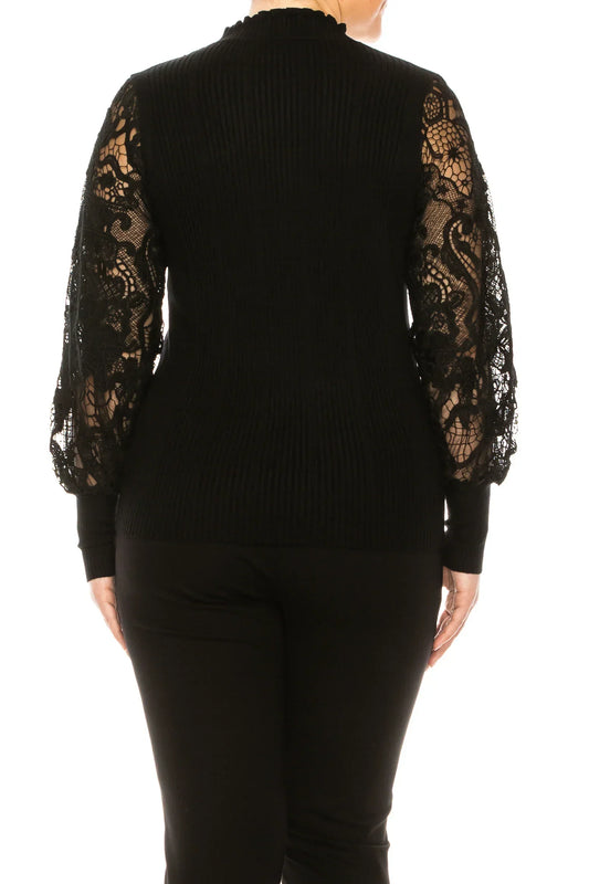 Sioni Crew Neck Embroidery Sleeve Sweater Top