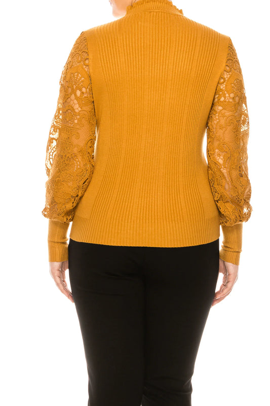 Sioni Crew Neck Embroidery Sleeve Sweater Top