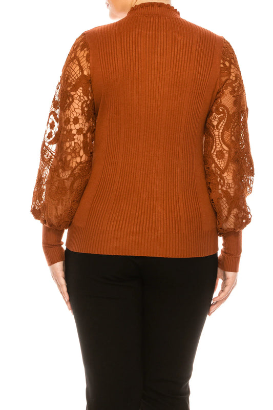 Sioni Crew Neck Embroidery Sleeve Sweater Top