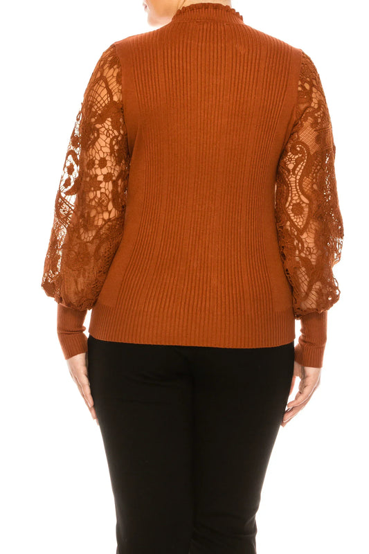 Sioni Crew Neck Embroidery Sleeve Sweater Top