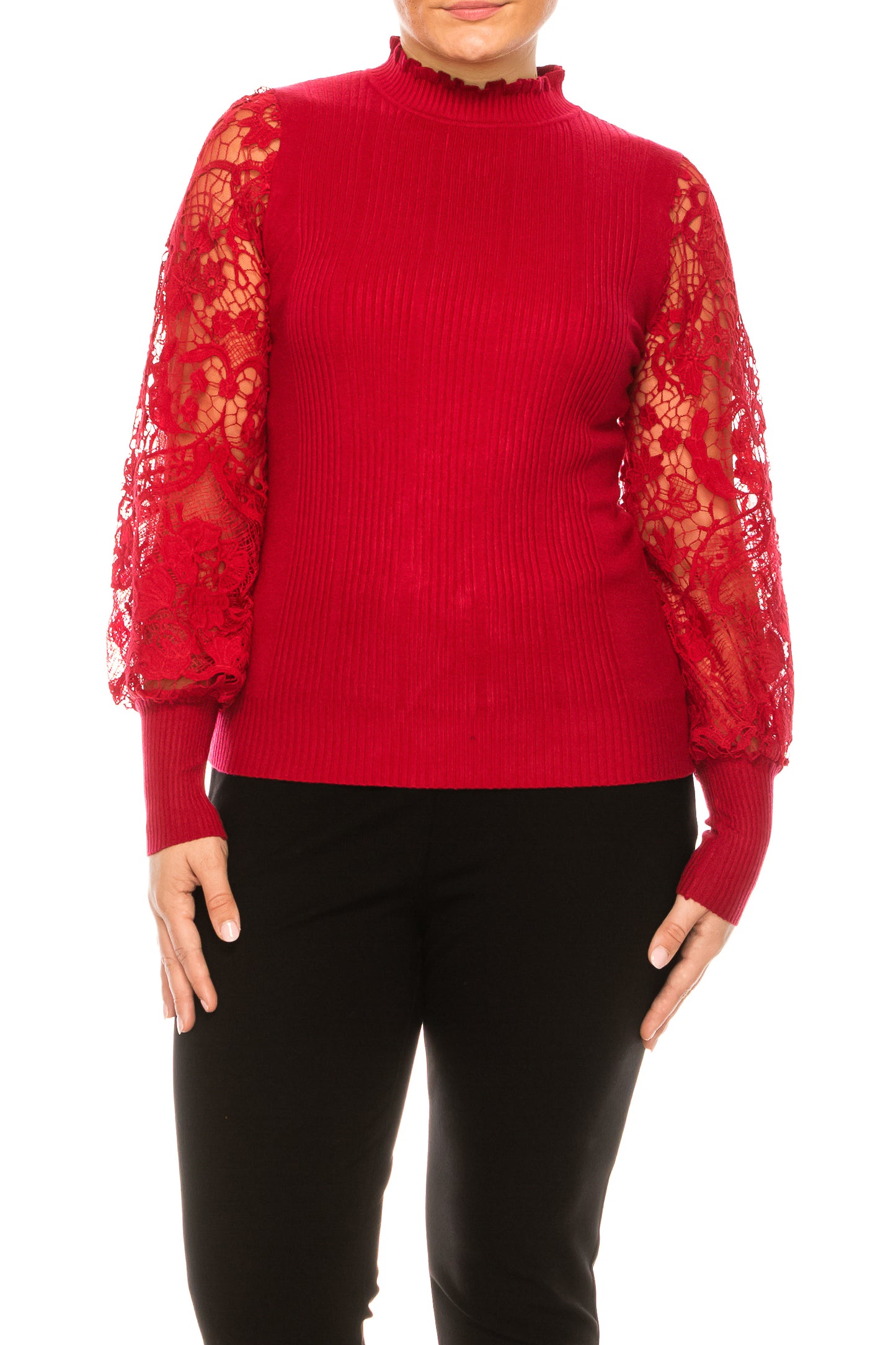 Sioni Crew Neck Embroidery Sleeve Sweater Top