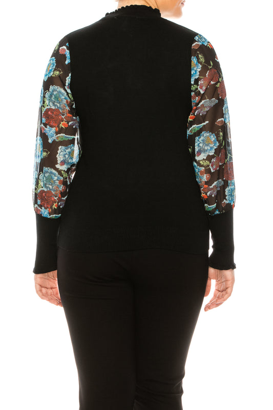 Sioni Mock Neck Floral Sleeve Sweater Top