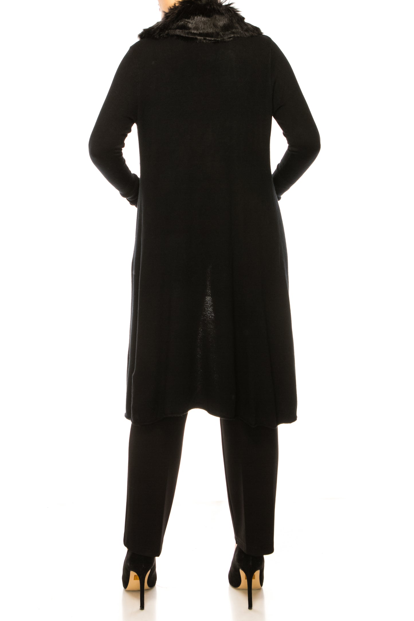 Sioni Faux-Fur Collar Long-Sleeve Cardigan Sweater