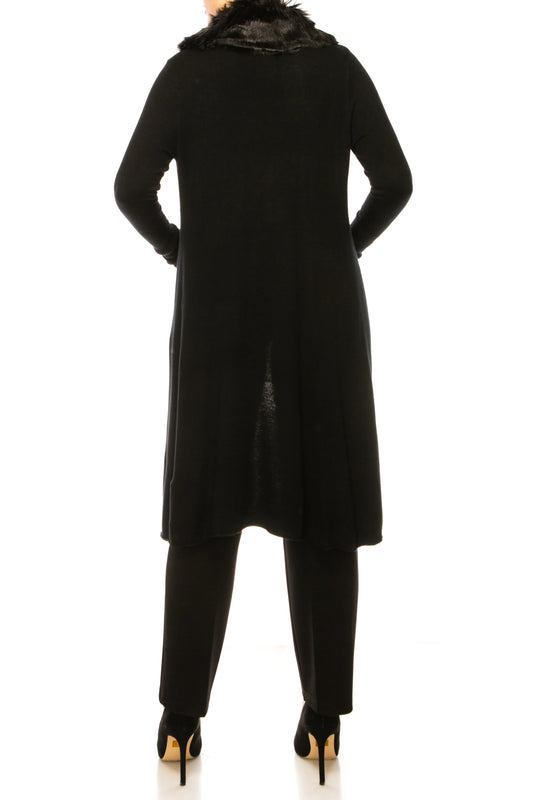 Sioni Faux-Fur Collar Long-Sleeve Cardigan Sweater