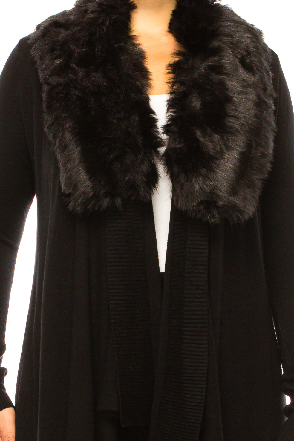 Sioni Faux-Fur Collar Long-Sleeve Cardigan Sweater