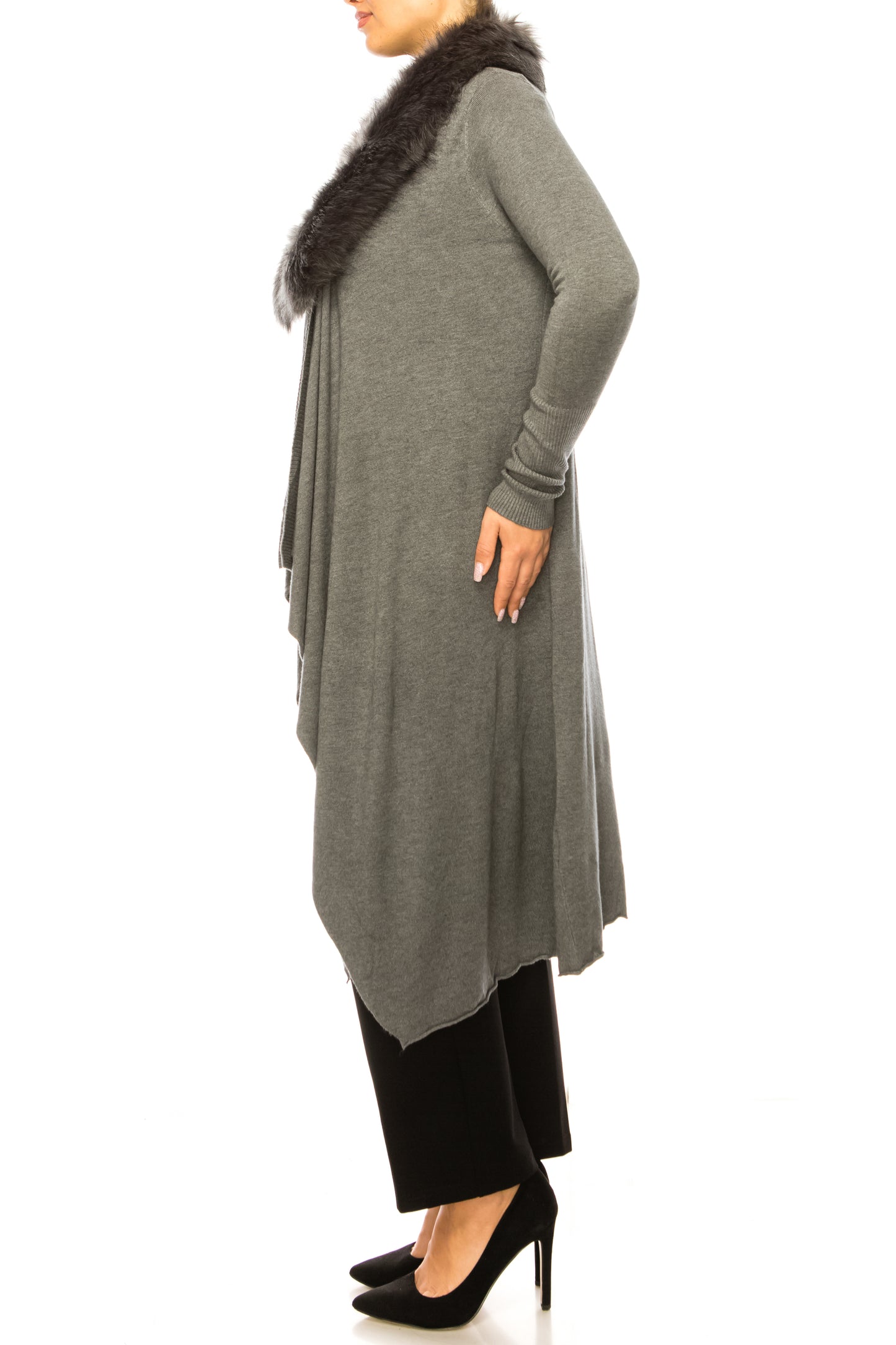 Sioni Faux-Fur Collar Long-Sleeve Cardigan Sweater