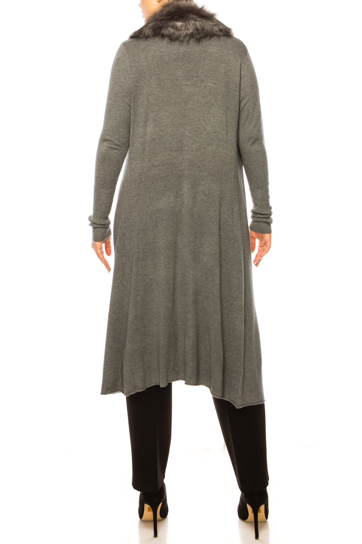 Sioni Faux-Fur Collar Long-Sleeve Cardigan Sweater