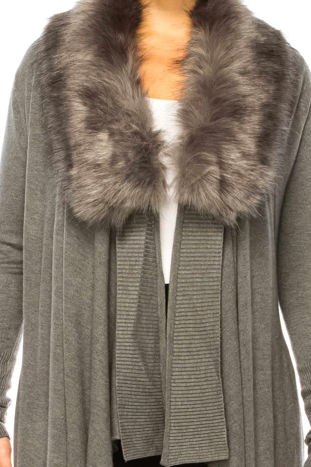 Sioni Faux-Fur Collar Long-Sleeve Cardigan Sweater