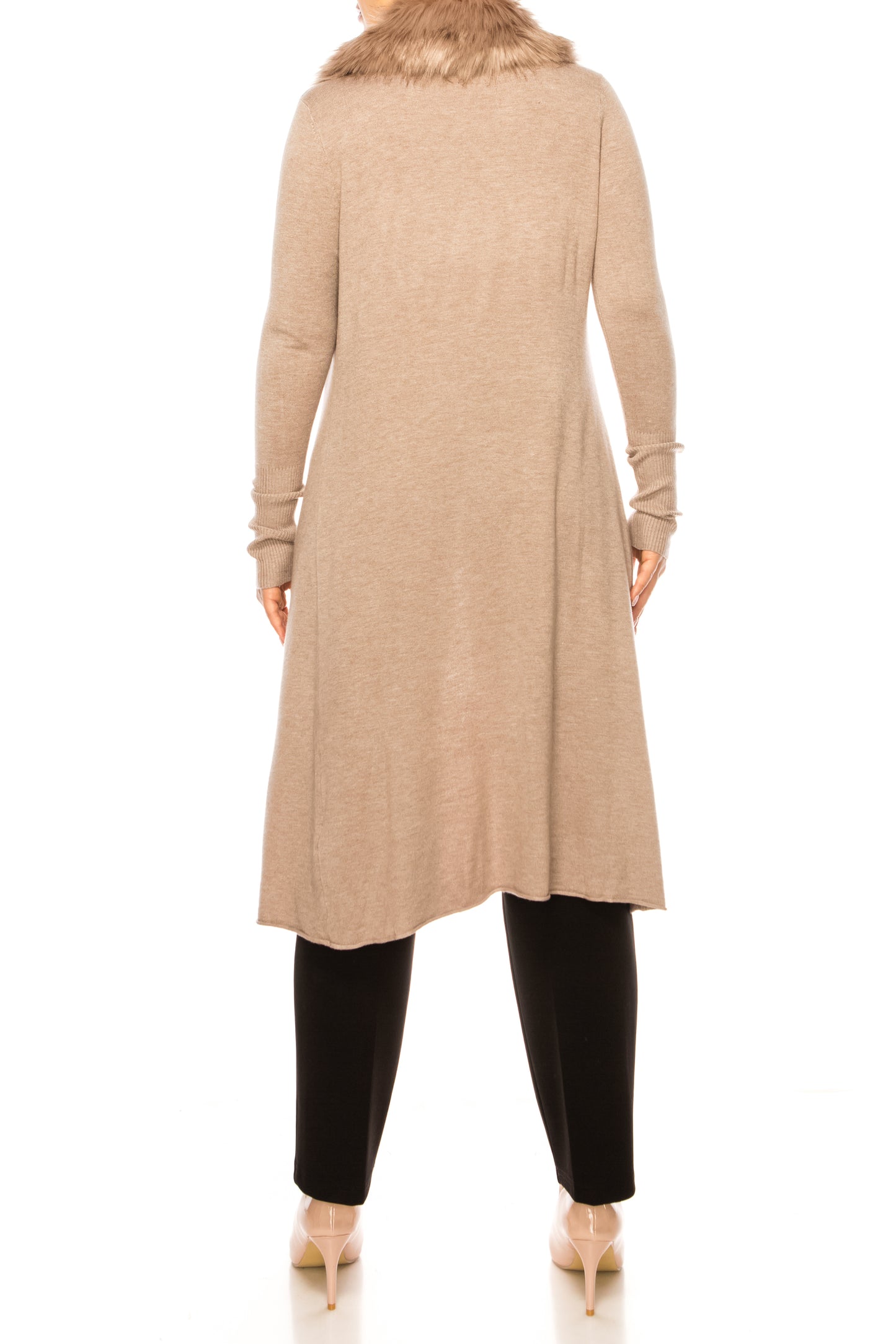 Sioni Faux-Fur Collar Long-Sleeve Cardigan Sweater