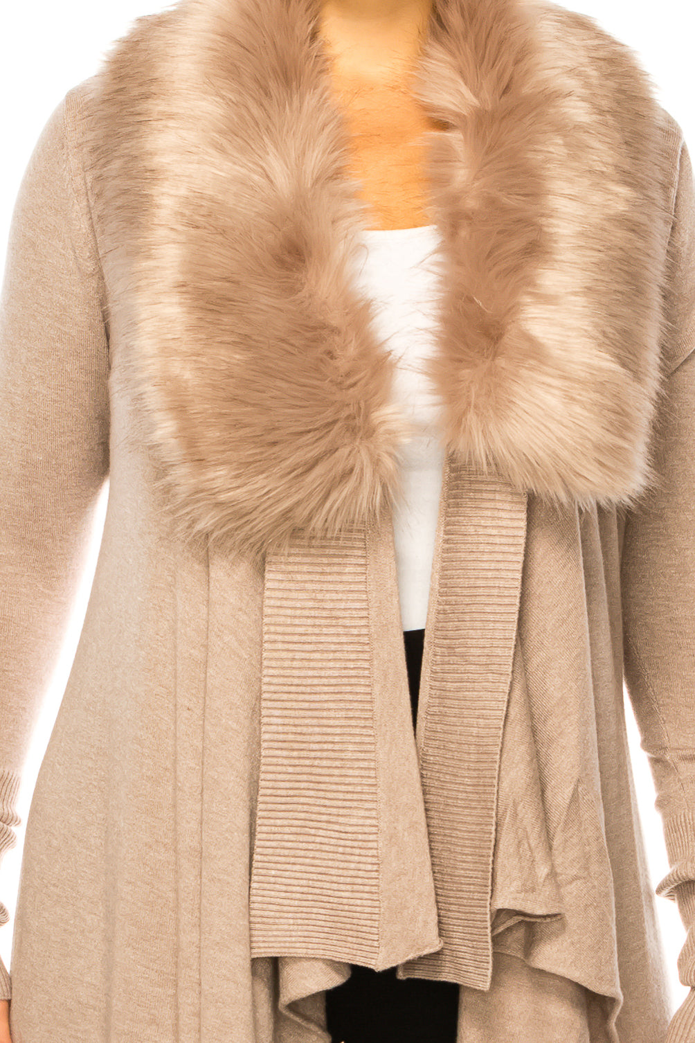 Sioni Faux-Fur Collar Long-Sleeve Cardigan Sweater