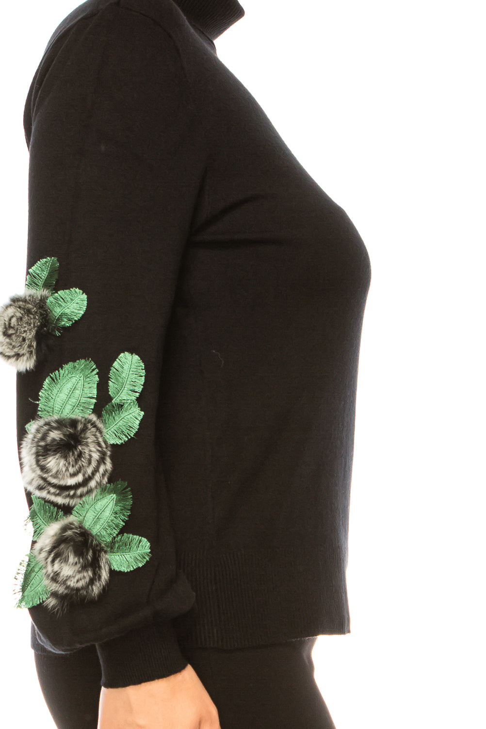 Sioni Long Sleeve Faux-Fur Rose Turtleneck Sweater