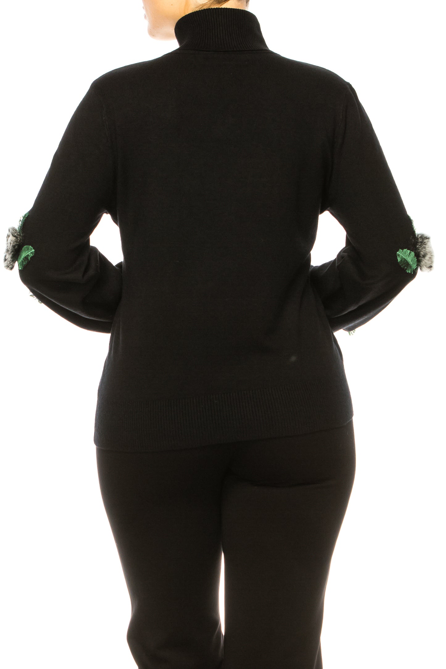 Sioni Long Sleeve Faux-Fur Rose Turtleneck Sweater