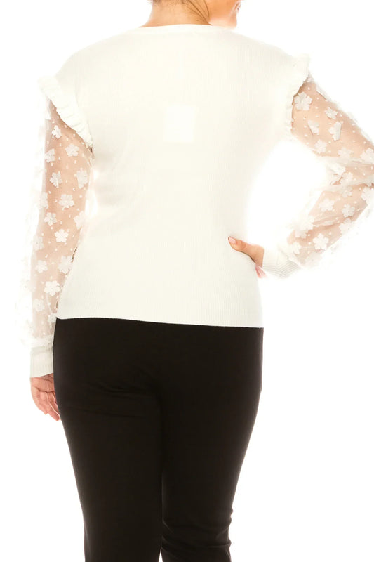 Sioni Crew Neck Applique Sleeve Detail Sweater Top